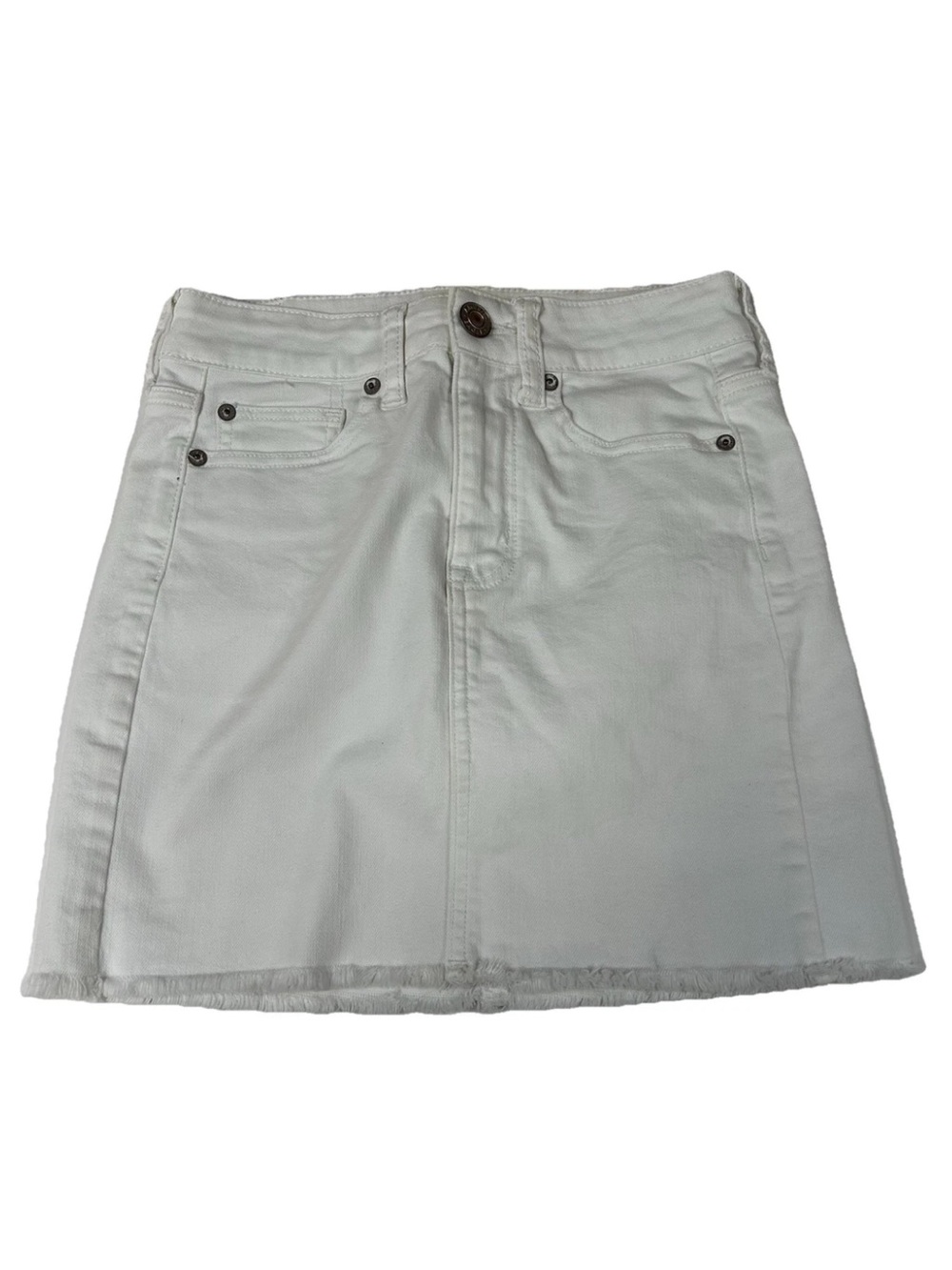 American Eagle Women’s Size 00 Hi Rise Mini Skirt White Jean Denim Stretch #4229